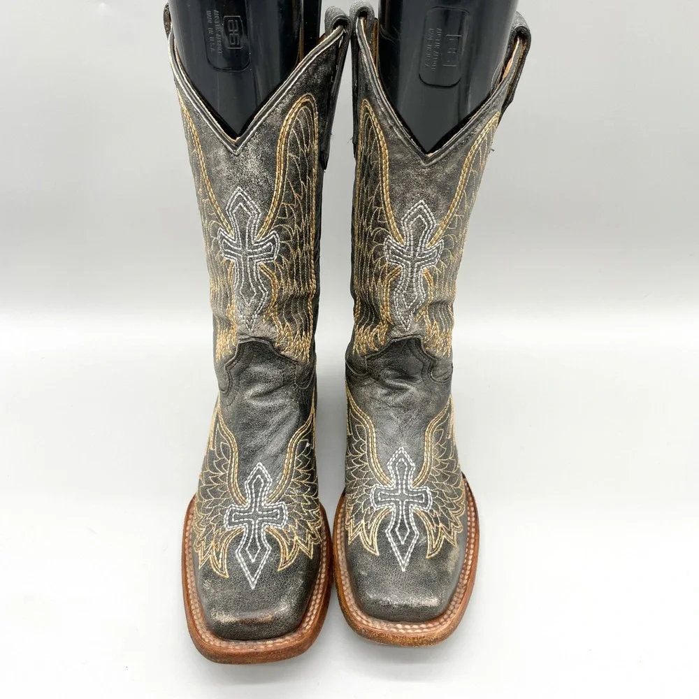 Corral Teen Girls Size 4.5 Distressed Black Leather Wing Cross Western Boots